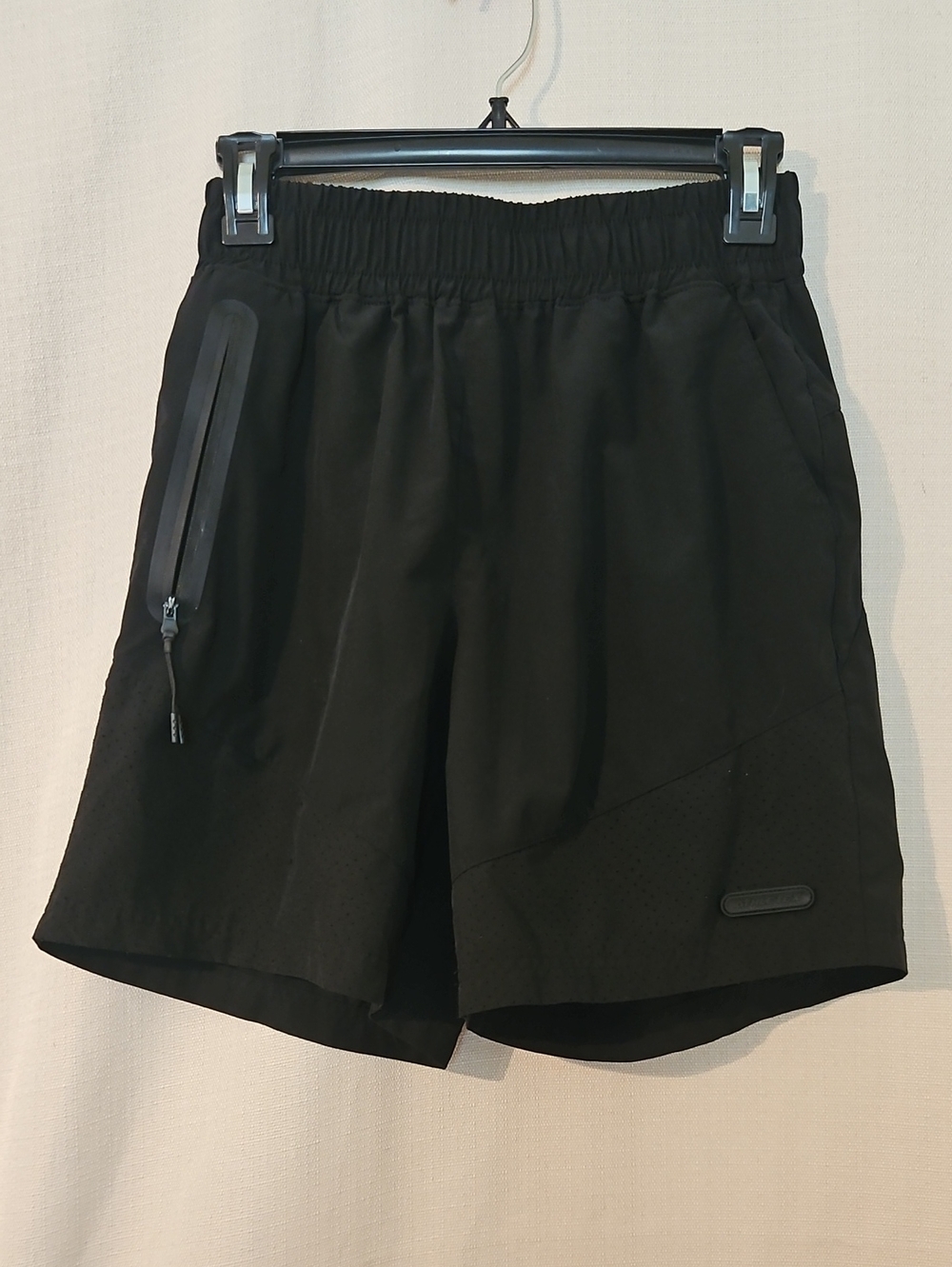 Men's Black Athletic Shorts - Elastic Waist, Water-Resistant Zip Pocket